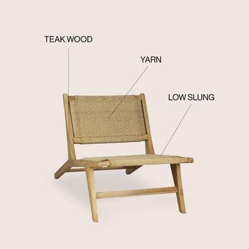 Parker Mid-Century Modern Woven Seagrass Wood Armless Indoor Lounge Chair